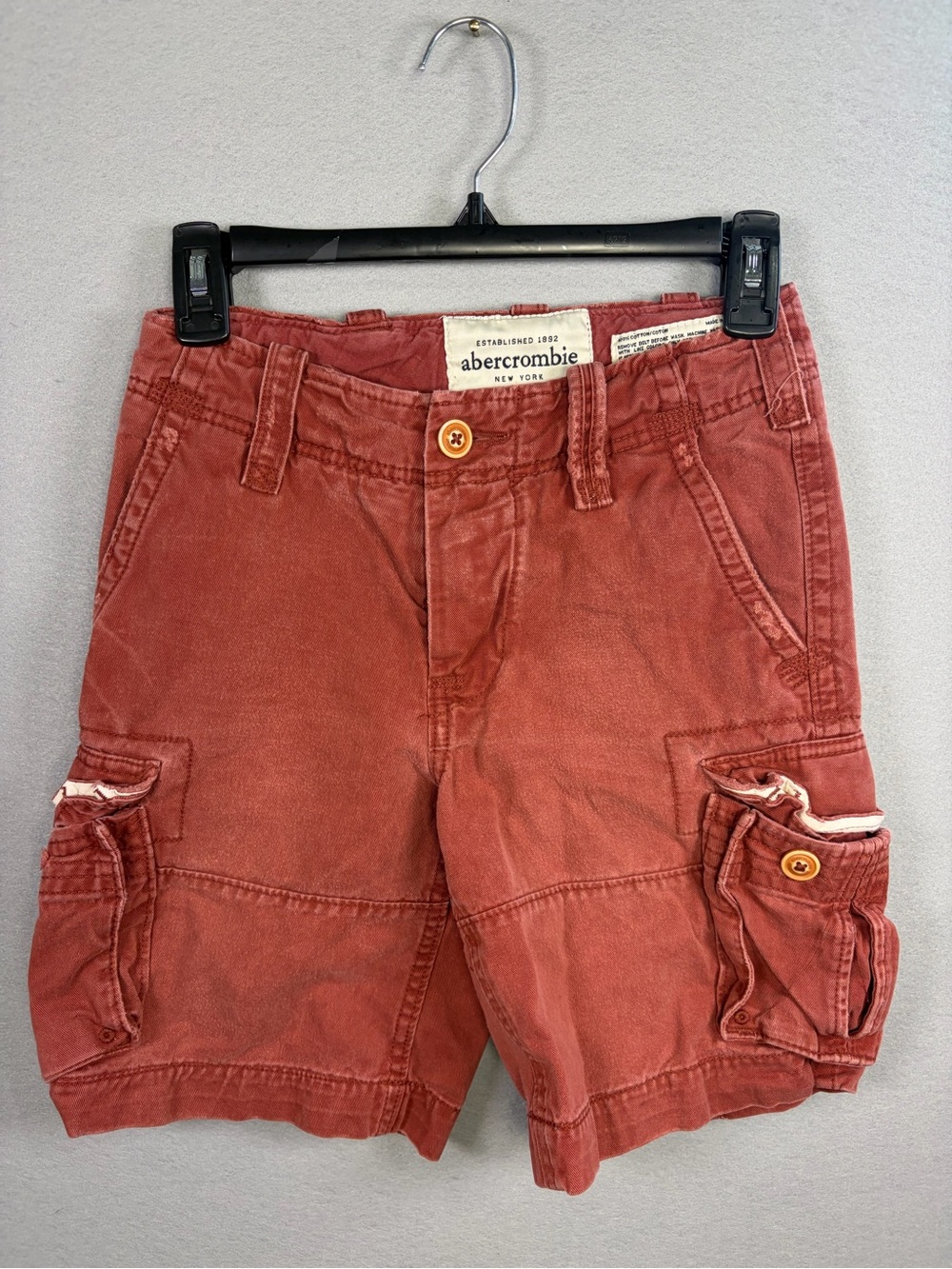 abercrombie kids Vintage Rust Red Heavy Utility Cargo Shorts